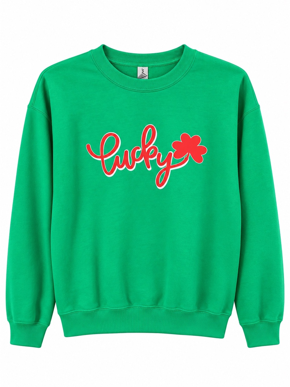 Gildan Green Crewneck Sweatshirt with Red "Lucky" Script